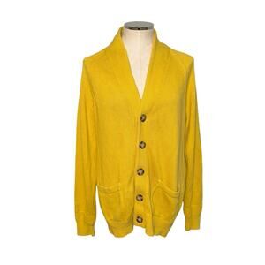Vince V-Neck Chunky Knit Preppy Cotton Cardigan Sweater Solid Yellow Size Medium